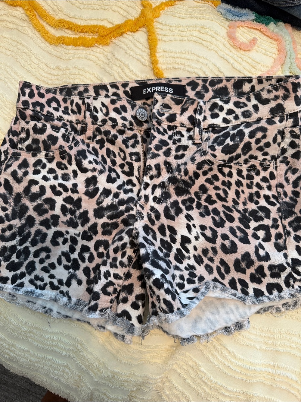 Express Pink and Black Leopard Print Jean Shorts